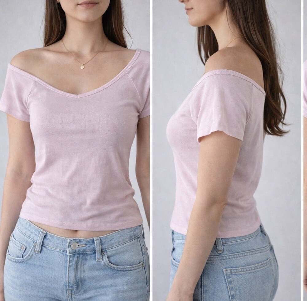 Women’s Ribbed Stretch Short Sleeve Tee Top Medium Wild Fable Light Pink